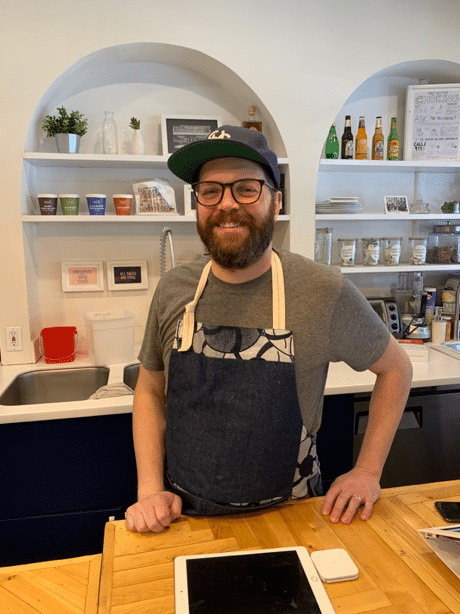 Nick Larsen behind the counter in Sugar Hill Creamery.