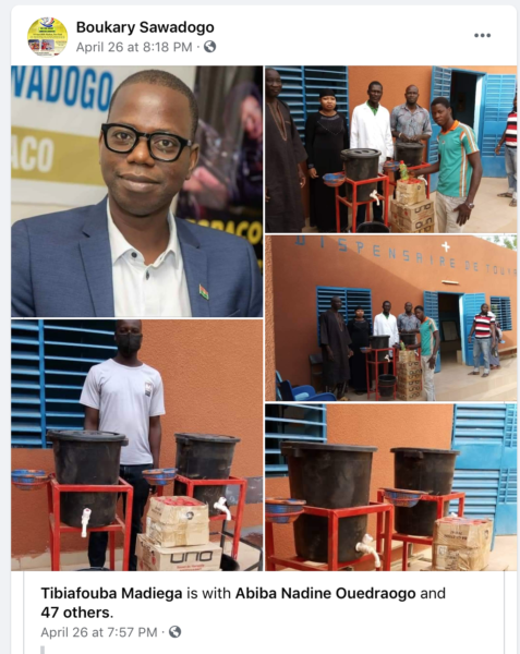 Boukary Sawadogo on his Facebook page with photos of his donations. 