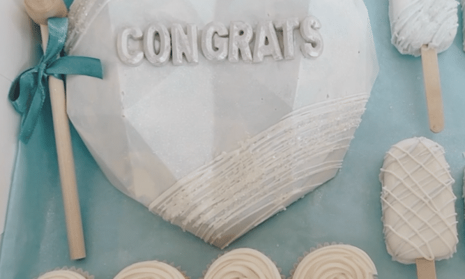 White heart desserts and cupcakes