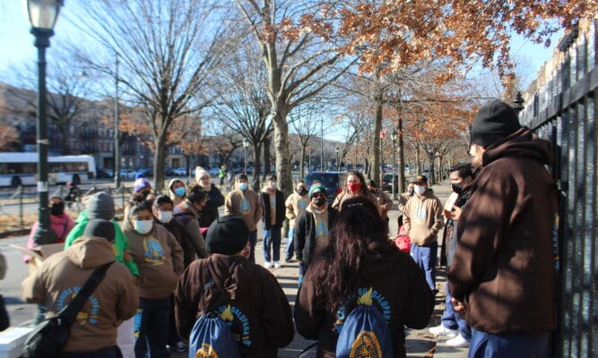 Parishioners gathered in front of St. Matthew's Church.