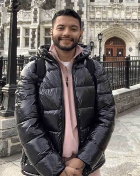 Anthony Ruiz in front of Shepard Hall on the City College campus