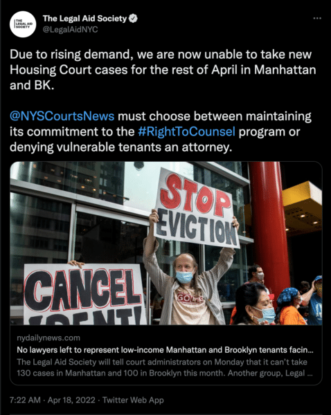 Legal Aid Society Tweet.