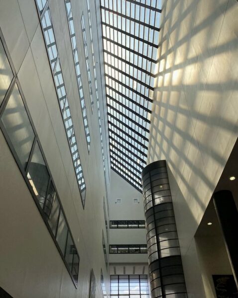 View of ceiling inside the Cohen Library.