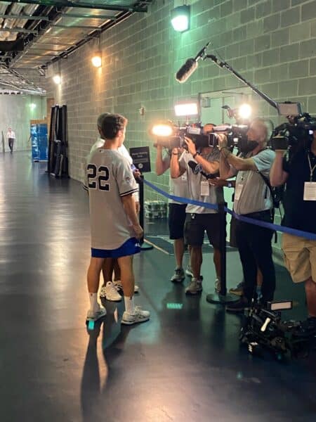 Michael Kessler being interviewed at Yankee Stadium