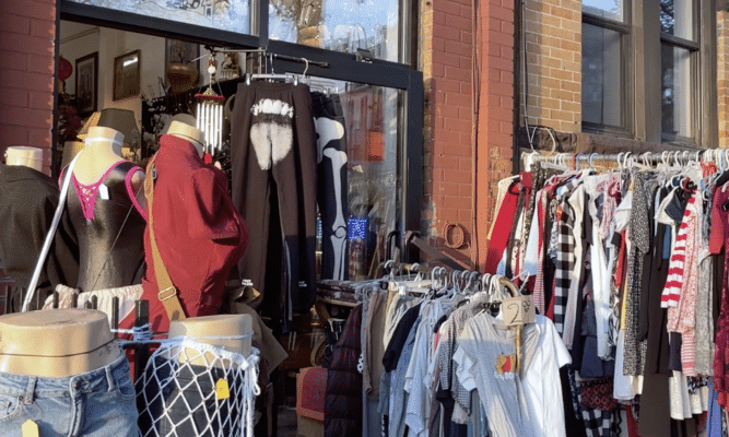 Outside a thrift shop in Bushwick, Brooklyn